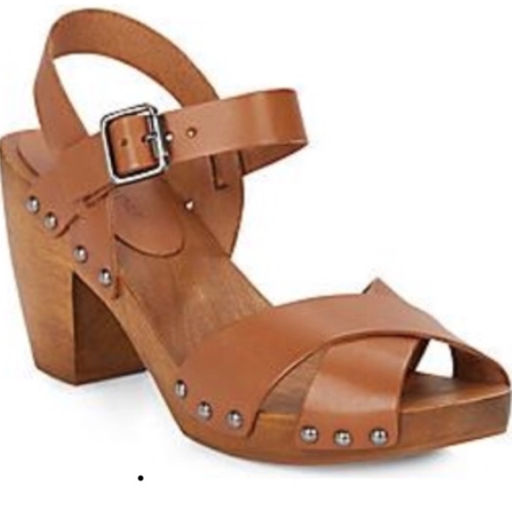 Saks Fifth Avenue Boston tan wooden clog sandals